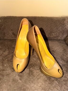 Sergio Rossi Olive Peep-Toe Stiletto Pumps